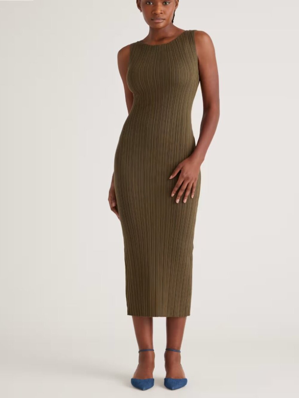 Quince Cotton Cashmere Ribbed Sleeveless Midi Dress